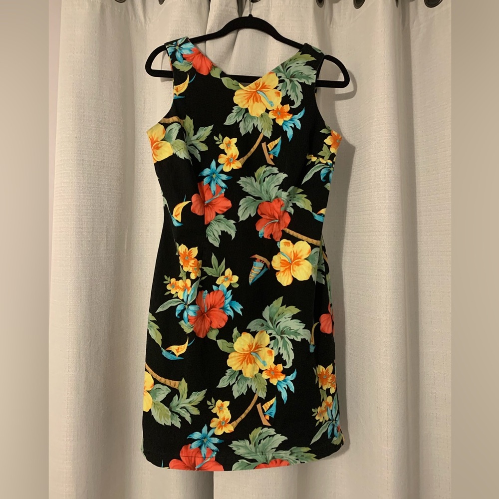 Lot of 3 dresses.  Caribbean Black Mini Dress with Vibrant Floral Design
